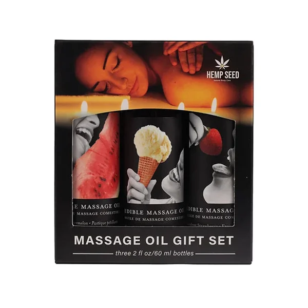 Earthly Body Edible Massage Oil Gift Set – 2 oz Watermelon, Strawberry