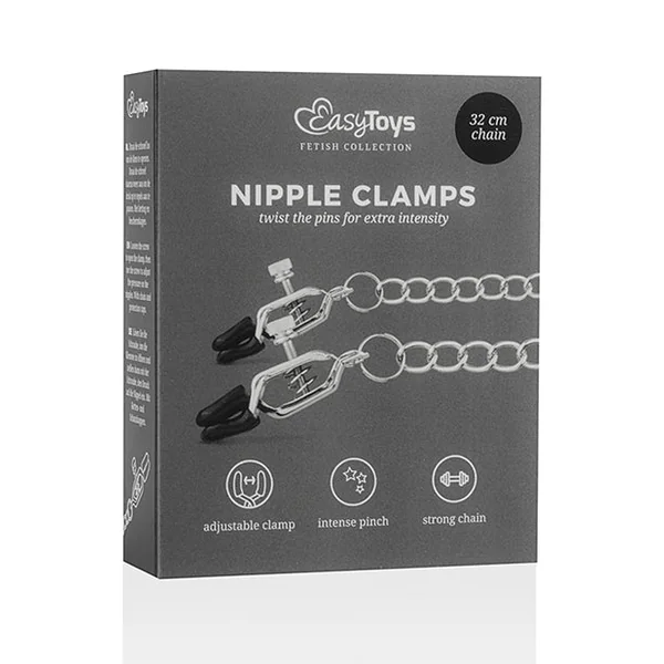 Easy Toys Big Nipple Clamps W/chain - Silver