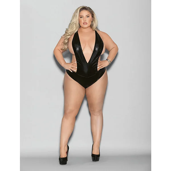 Euphoria Wet Look Deep V Teddy Black O/s