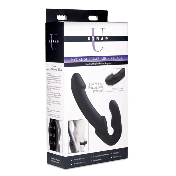 Evoke Rechargeable Vibrating Silicone Strapless Strap on - Black