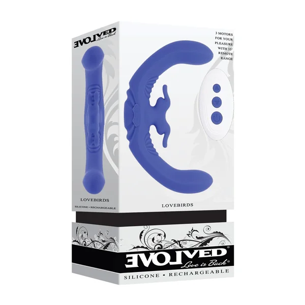 Evolved Lovebirds Curved Dual-Ended Rabbit Vibe w/Remote Control - Blue