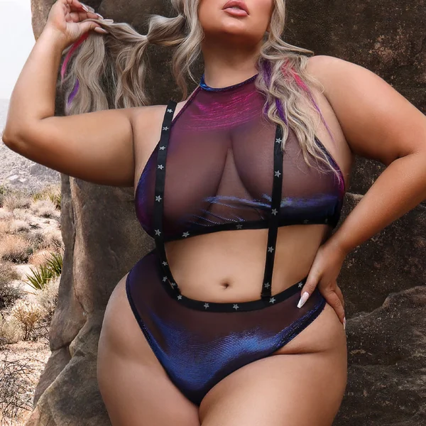 Fantasy Lingerie Vibes Stardust Halter Top & Suspender Bottoms - Curvy