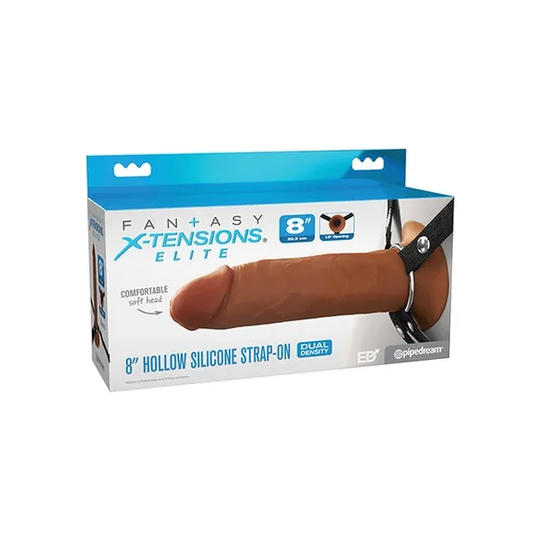Fantasy X-Tensions Elite 8″ Silicone Hollow Strap-on w/Harness – Brown