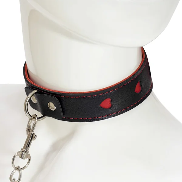 Faux Leather Heart Cutout Collar & Chain Leash