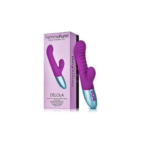FemmeFunn Delola Rechargeable Silicone Dual Stimulation G-Spot Vibrator, Purple