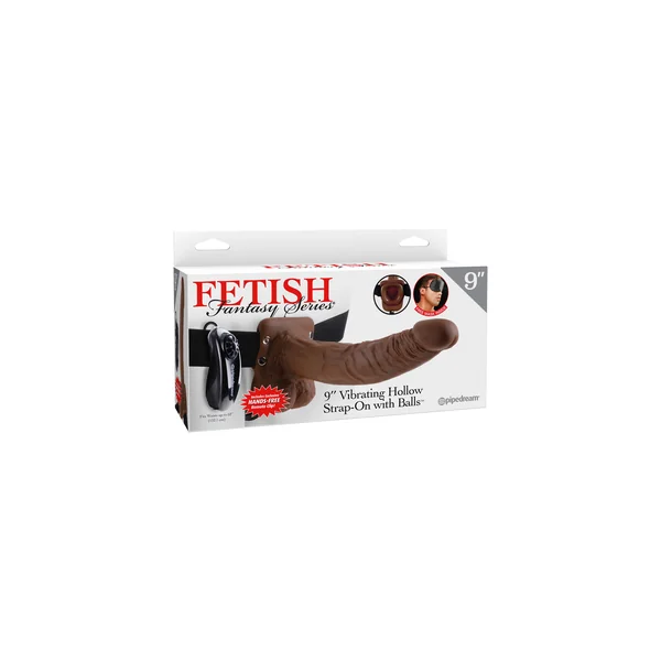 FETISH FANTASY 9 VIBRATING HOLLOW STRAP ON W/BALLS BROWN “