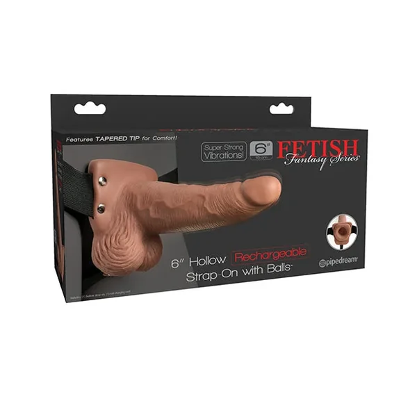 Fetish Fantasy Series 6″ Hollow Rechargeable Strap On w/Balls – Tan