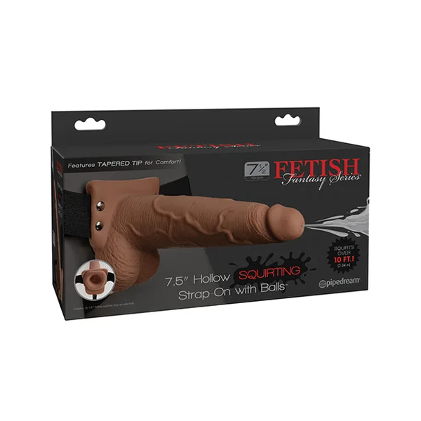 Fetish Fantasy Series 7.5" Hollow Squirting Strap On W-balls - Tan