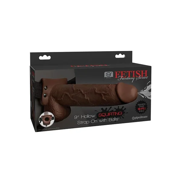 Fetish Fantasy Series 9″ Hollow Squirting Strap On w/Balls – Brown