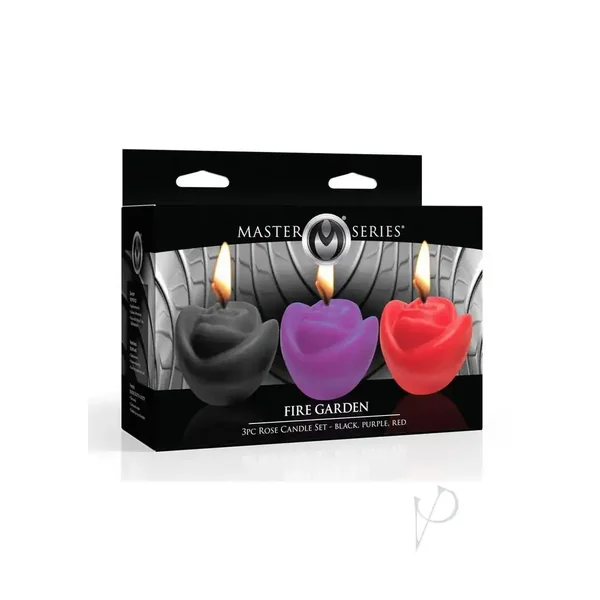 Fire Garden Rose Candle Set 3 piece Set – Black/Purple/Red