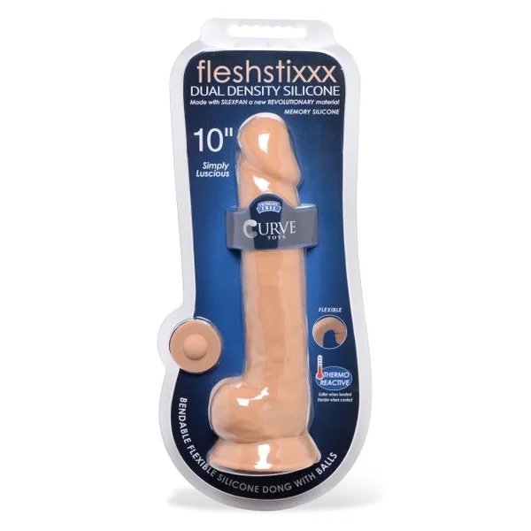FLESHSTIXXX 10IN SILICONE DILDO W/ BALLS LATTE