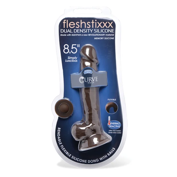 FLESHSTIXXX 8.5IN SILICONE DILDO W/ BALLS CHOCOLATE