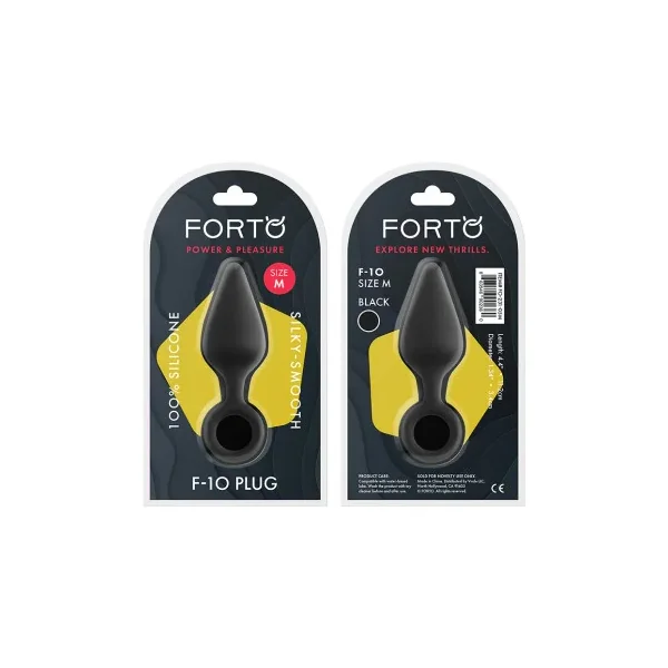Forto F-10 Silicone Anal Plug with Pull Ring, Medium, Black