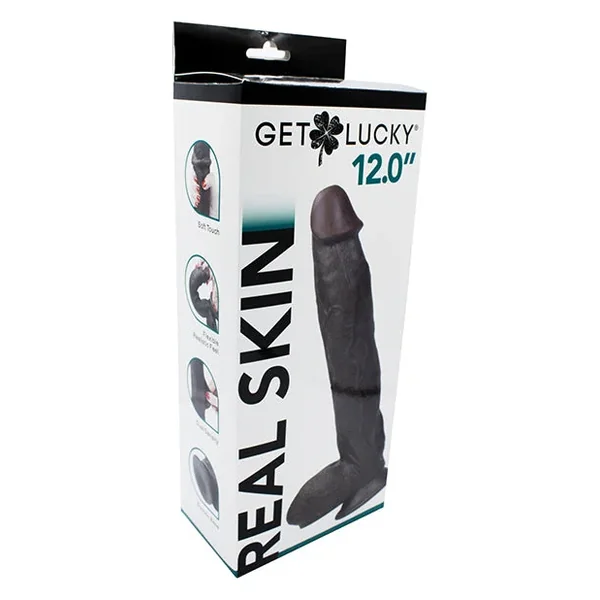 Get Lucky 12″ Real Skin Dildo – Dark Brown