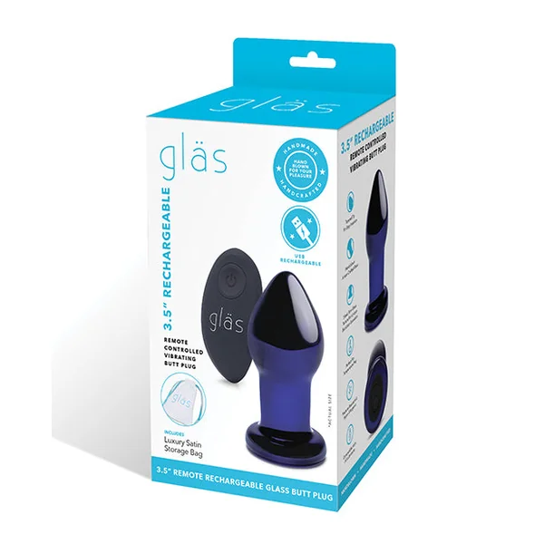 Glas 3.5" Rechargeable Vibrating Butt Plug - Blue