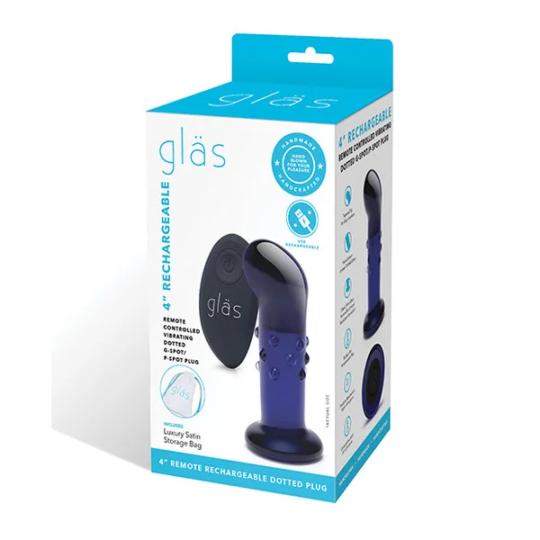Glas 4" Rechargeable Vibrating Dotted G Spot/p Spot Plug - Blue