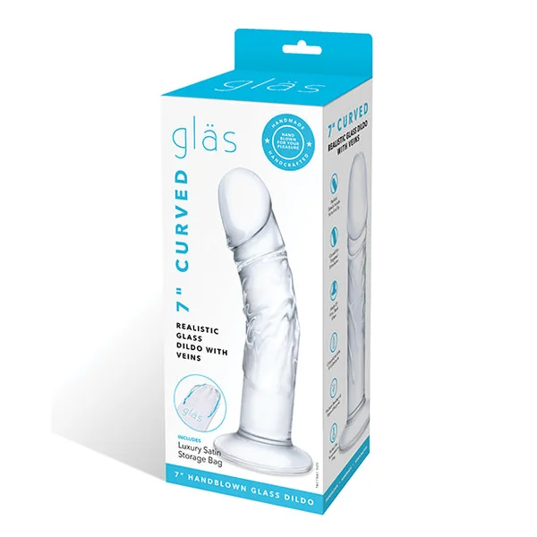 Glas 7" Realistic Curved Glass Dildo W-veins - Clear