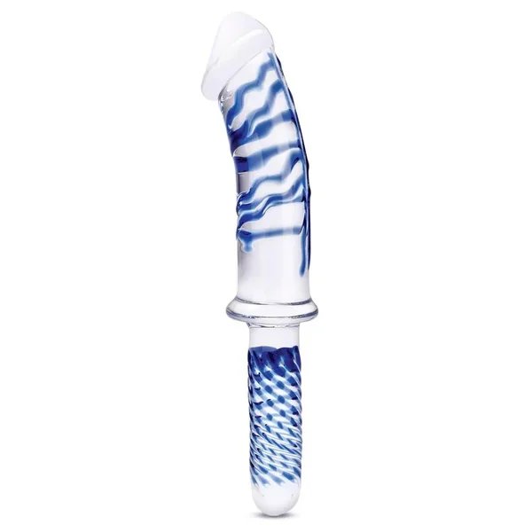 Glas Realistic Double Ended Glass Dildo with Handle 11in – Clear/Blue