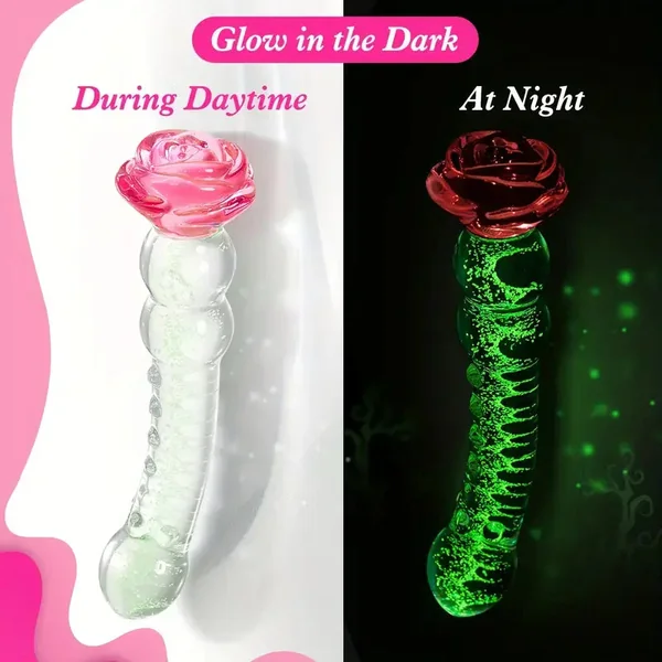 Glowing Rose Glass Dildo For G-Spot Stimulation Prostate Massage
