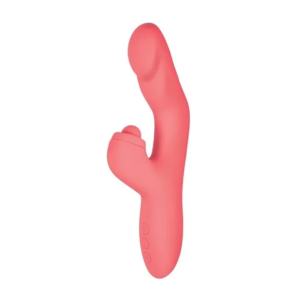 Goddess Heat Up Rechargeable Silicone Tapping Rabbit Vibrator – Coral