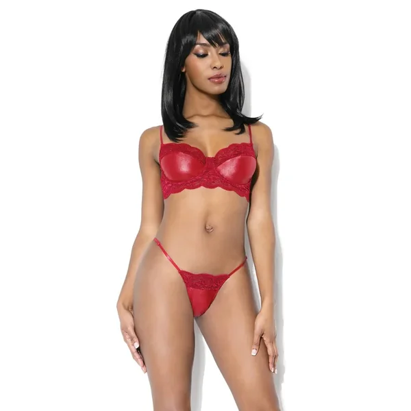 Hella Raw Lace & Matte Wetlook Bra & G-string Merlot S-m