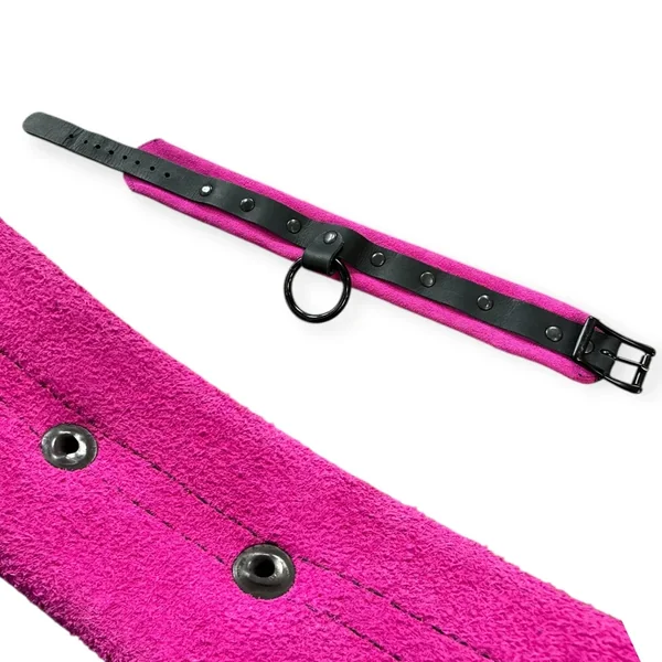 Hot Pink Suede and Black Leather Collar