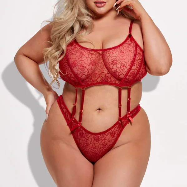 House of Desire Melrose Suspender Top & Split-Crotch Panty Set - Curvy