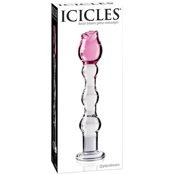 Icicles No. 12 Hand Blown Glass Massager – Clear w/Rose Tip