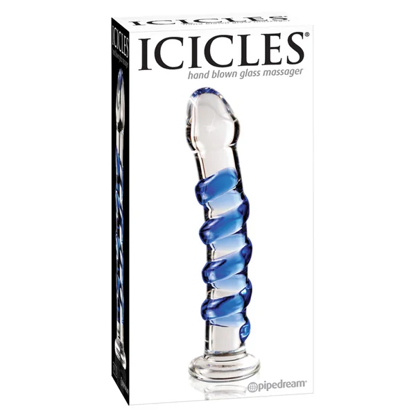 Icicles No. 5 Hand Blown Glass Massager - Blue Swirl 7"
