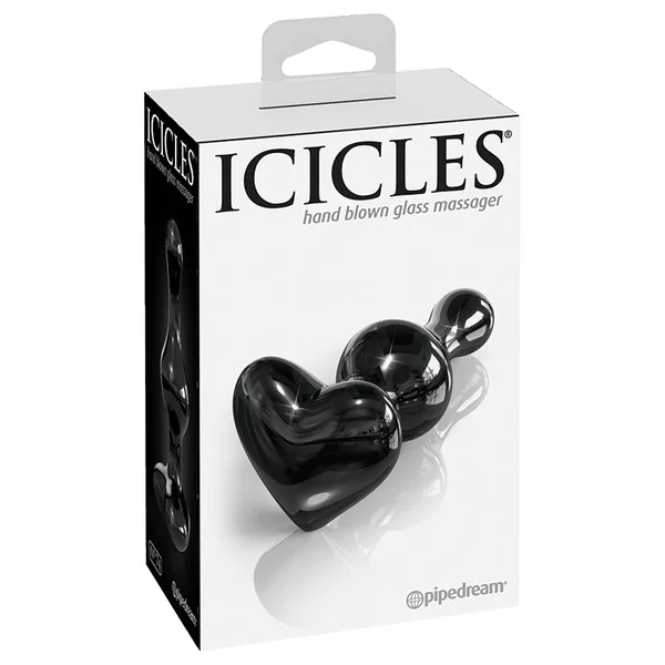 Icicles No. 74 Hand Blown Glass Massager Heart Shaped Plug - Black