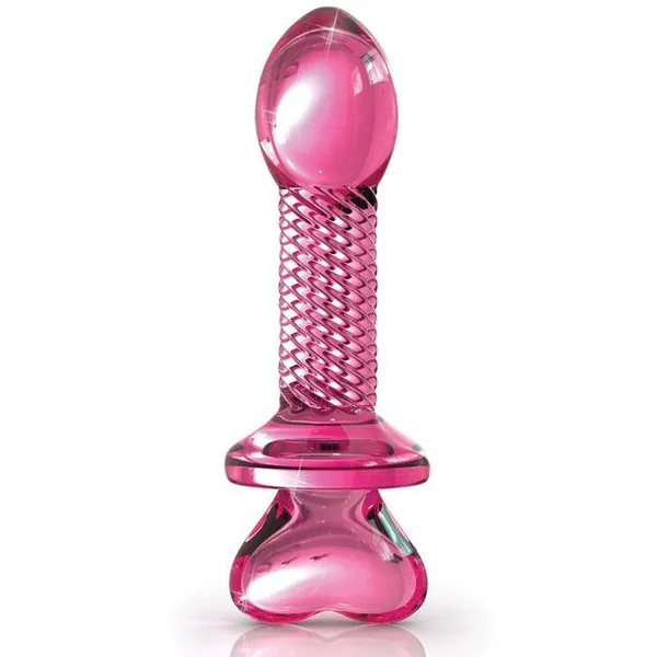 Icicles No. 82 Hand Blown Glass Butt Plug Ribbed - Pink