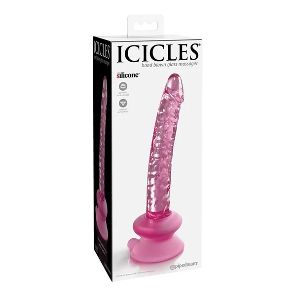 Icicles No. 86 Hand Blown Glass Massager w/Suction Cup – Pink