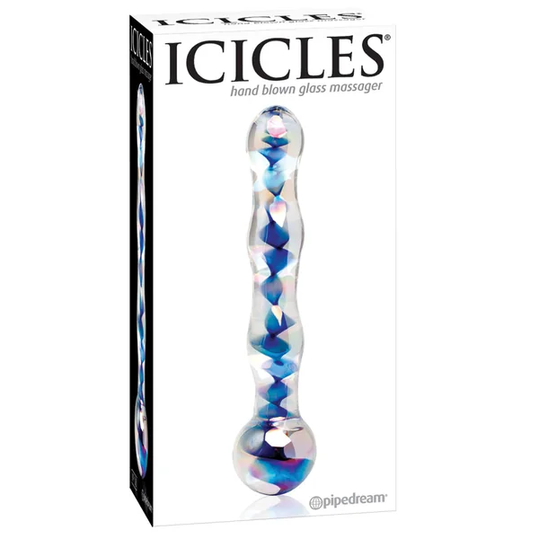Icicles No. 8 Hand Blown Glass Massager - Blue Swirl 7"