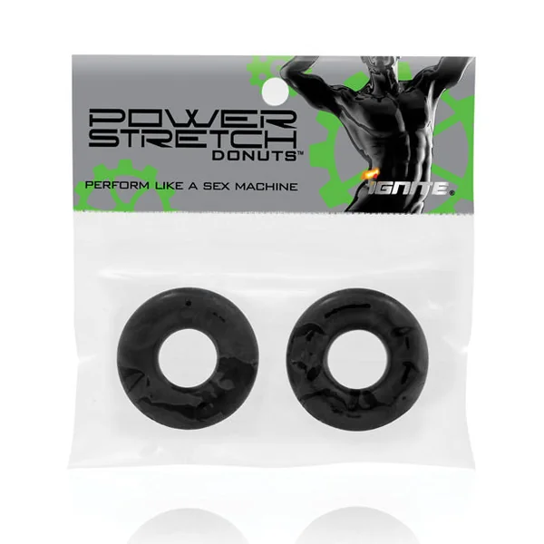 Ignite Power Stretch Donut Cock Ring - Black Pack Of 2