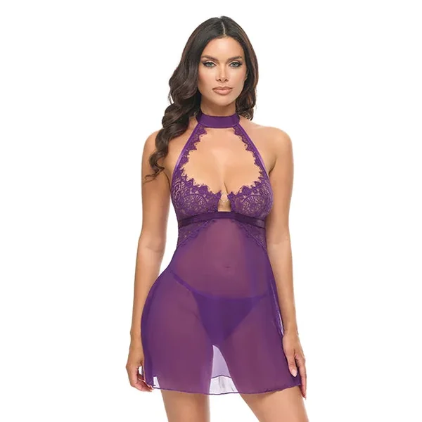 Kennedy Lace and Mesh Babydoll w/G-String 2 pc Set – Purple MD