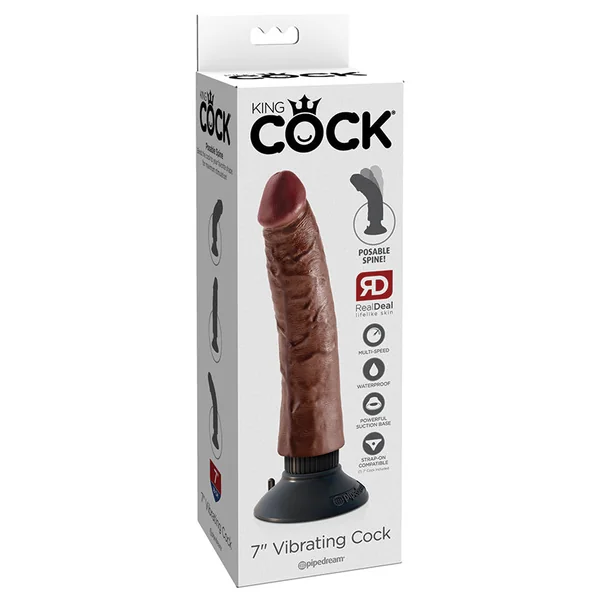 King Cock 7" Vibrating Cock - Brown