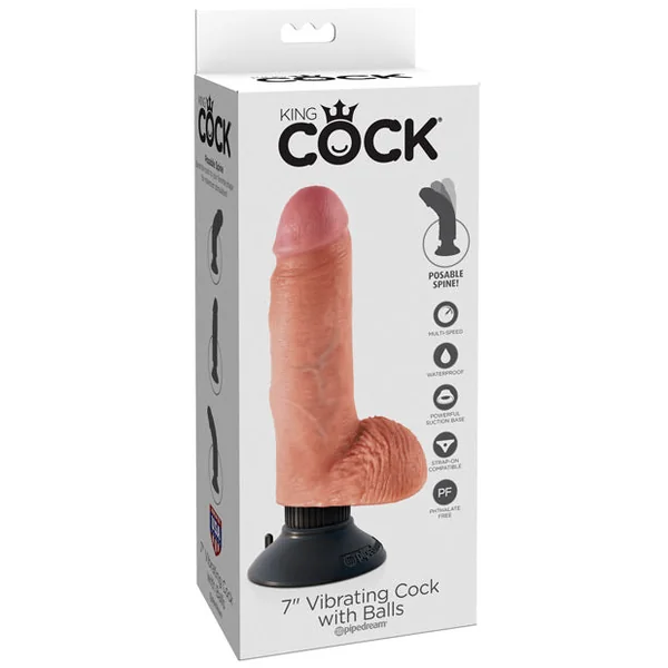 King Cock 7" Vibrating Cock W-balls - Flesh