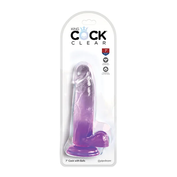 King Cock Clear 7" Cock W/balls - Purple