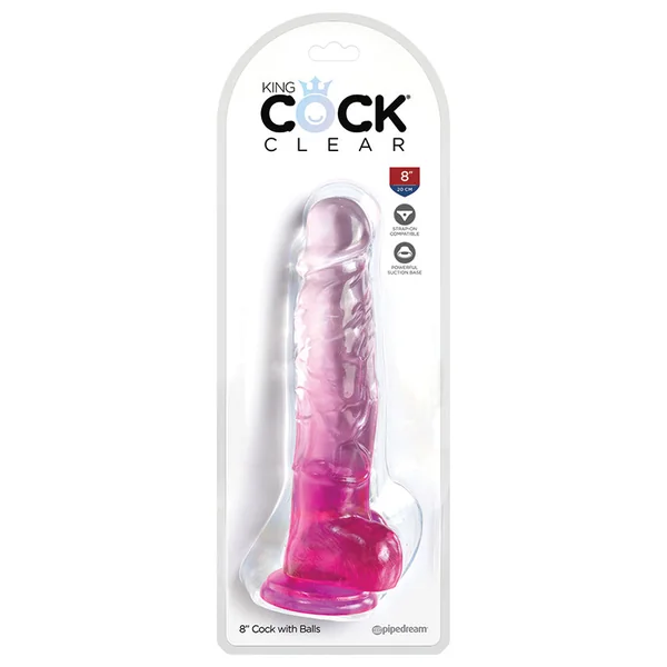 King Cock Clear 8" Cock with Balls - Pink