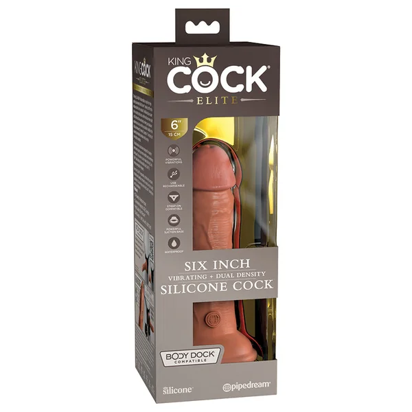 King Cock Elite 6" Vibrating Silicone Dual Density Cock - Tan