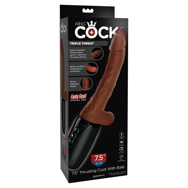 KING COCK PLUS 7.5IN THRUSTING COCK W/ BALLS BROWN