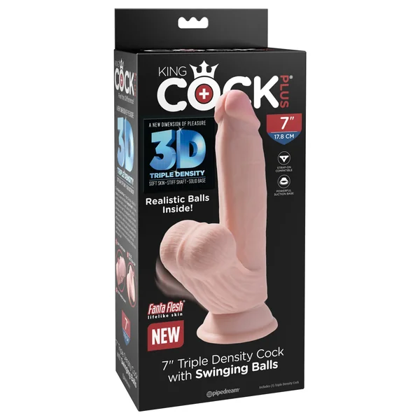 KING COCK PLUS 7 IN TRIPLE DENSITY COCK W/ SWINGING BALLS LIGHT