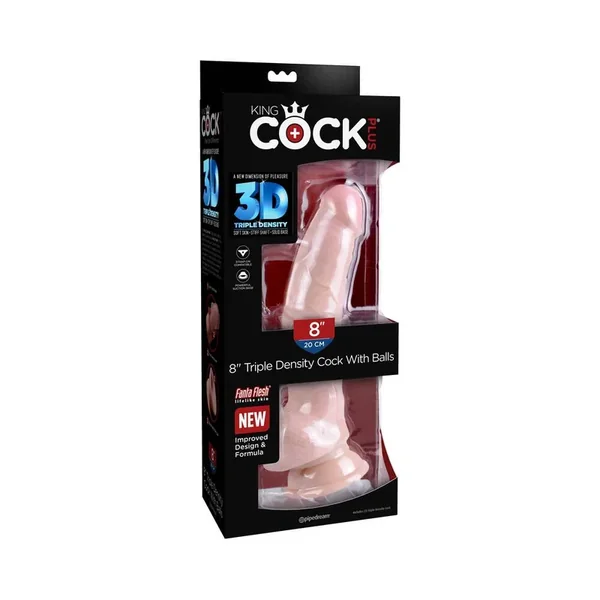 King Cock Plus 8 in. Triple Density Cock With Balls Realistic Suction Cup Dildo Beige