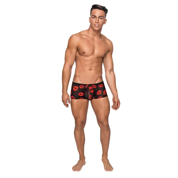 Kiss Me - Mini Short - Small - Sheer Lips Black