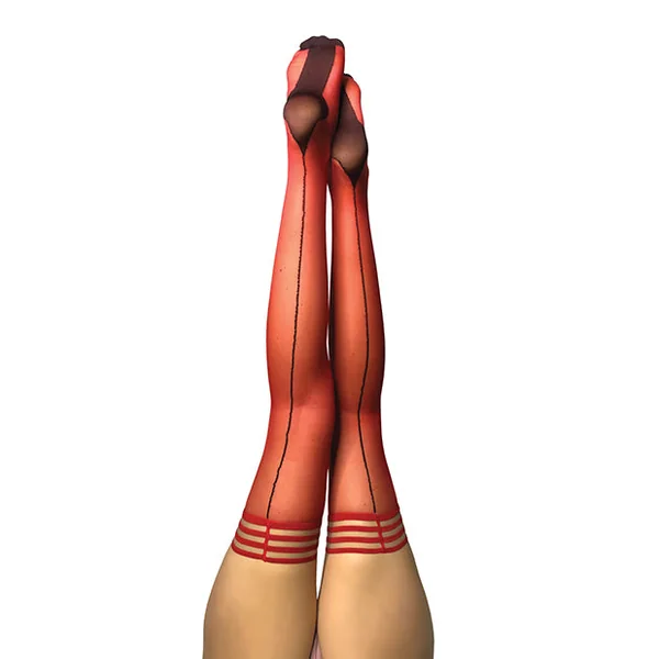 Kix'ies Monica Sheer Cuban Heel W-back Seam Thigh Highs Red B