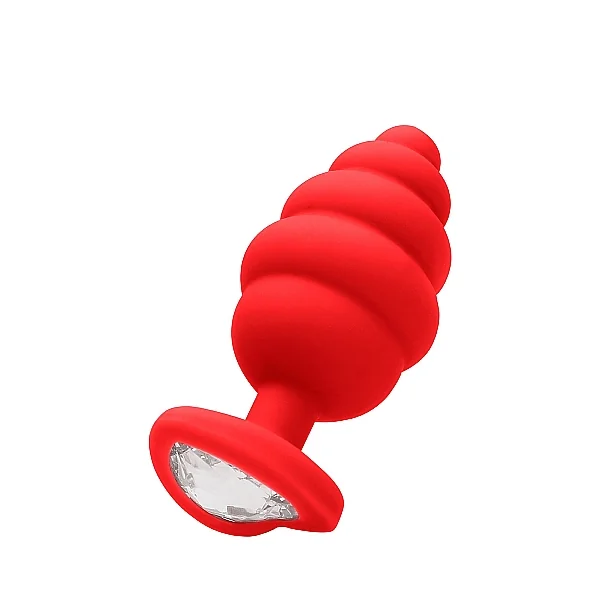 LARGE RIBBED DIAMOND HEART PLUG RED