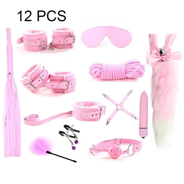 Leather Sex Handcuffs Collar Whip Gag Nipple Clamps Rope Bondage BDSM Kits Adult Sex Toys For Woman Couples Anal Plug fox Tail