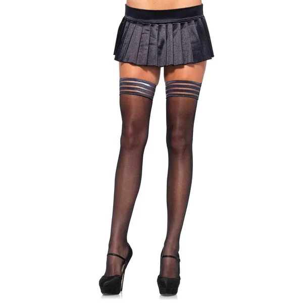 Leg Avenue – Stay-Up Sheer Striped Top Spandex – Black