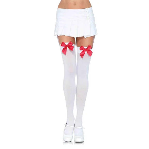 Leg Avenue – Stocking Nylon Over-Knee with Bow – White & Red