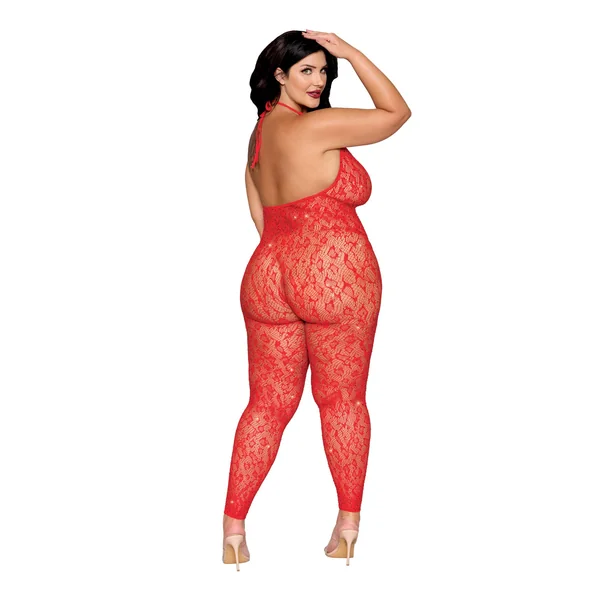 Leopard Pattern Seamless Bodystocking w/Gold Details - Red QN